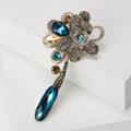Crystal Flower Brooch with Green or Blue Teardrop Dangle view 2