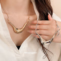 Sculptural Curved Pendant Necklace in Gold and Silver view 3