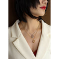 Gold Ball Chain Irregular Open Geometric Ring Pendant Necklace view 4