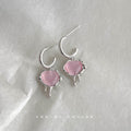 Silver-Tone C-Hoop Pink Heart Cat-Eye Drip Drop Earrings view 6