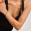 Long Gold Link Chain Necklace Czech Glass Oval Stations view 2