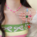 Colorful Beaded Heart Pendant Necklace in Three Colorways view 1