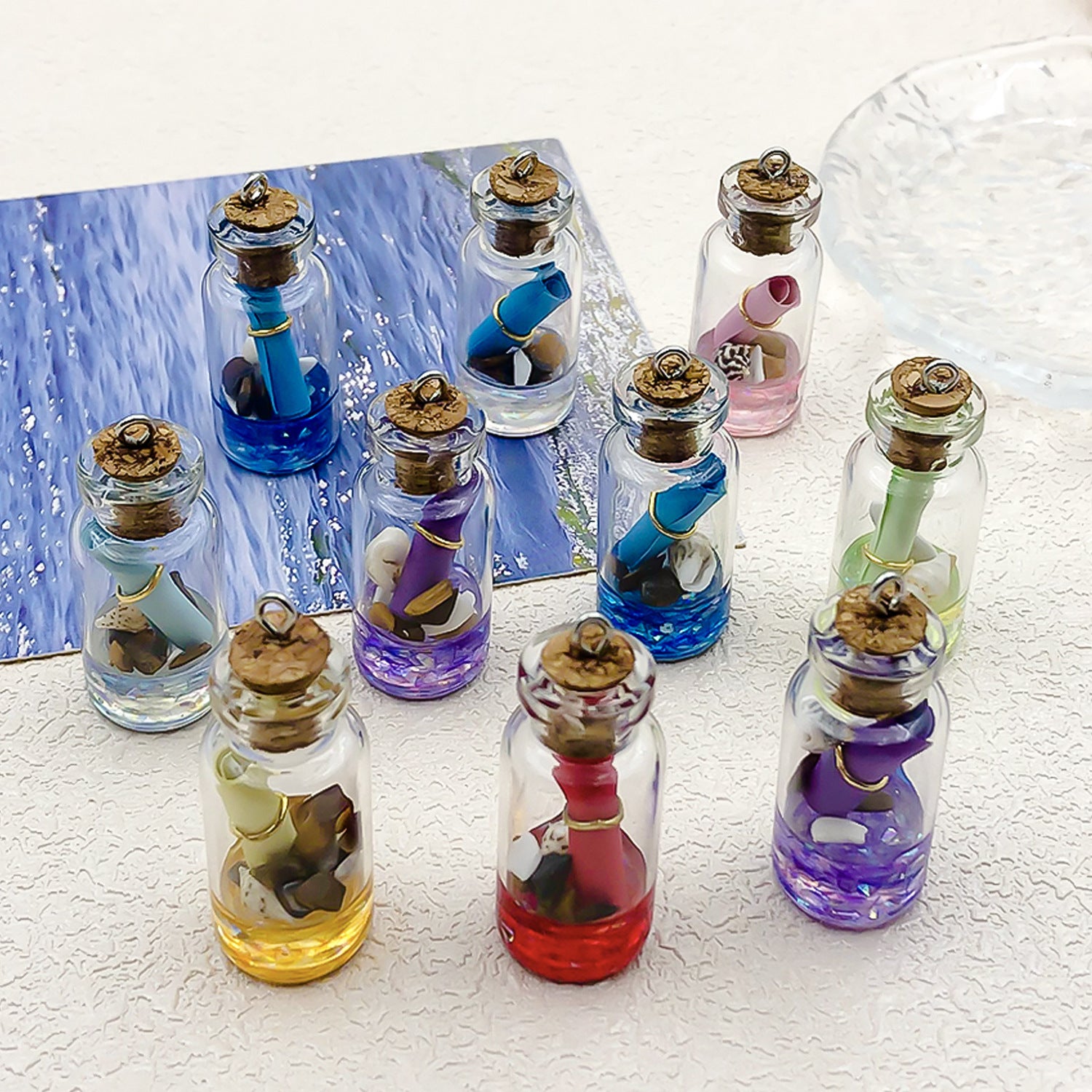 Glass Ice Cube Conch Wishing Bottle Charm Pendant for DIY Necklace Earrings Keychain