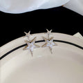 Silver Tone Double Star Crystal Drop Earrings Decorative Jewelry view 6