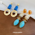 Geometric Resin And Shell Effect Long Drop Earrings view 3