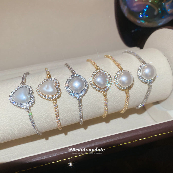 Pearl Rhinestone Slider Bracelets Heart Round Cushion Styles