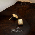 Gold Square Textured Sandblast Geometric Stud Earrings view 4