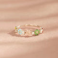 Pastel Enamel Daisy Slim Band Ring In Polished Silver Tone view 3