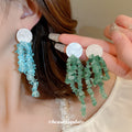 Blue And Green Beaded Cascade Stud Earrings With Decorative Details view 2