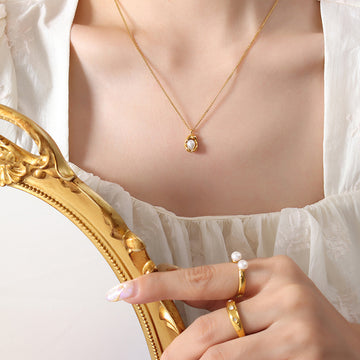 Gold Organic Wrap Pearl Pendant Necklace On Fine Chain
