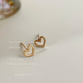 Gold Brushed Matte Open Hollow Heart Mini Stud Earrings view 4