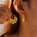 Daisy Fan Flower Metal Earrings Gold Steel Tone Set view 3