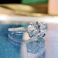 Silver Oval Clear CZ Solitaire Pavé Shank Band Ring view 4