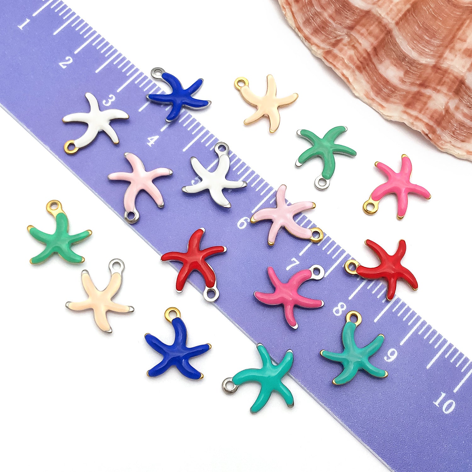 Gold Plated Stainless Steel Colorful Enamel Starfish Double Sided Charm Pendant for DIY Necklaces