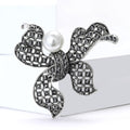 Openwork Crystal Bow Brooch Pearl Center Black Multicolor view 4