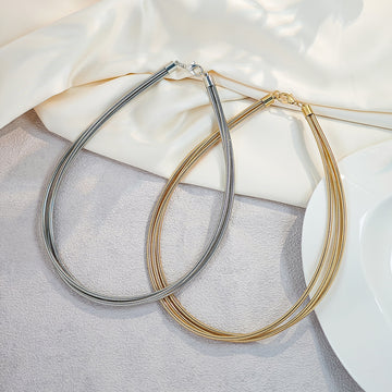 Gold and Silver Multi Strand Snake Chain Choker Necklaces