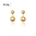 Gold-Tone Smooth Double Sphere Ball Drop Stud Earrings Pair view 4