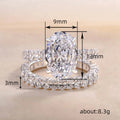 Oval Clear Solitaire Two-Ring Set In Polished Silver Tone view 3