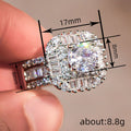 Round Solitaire Baguette Halo Two-Ring Set In Silver Tone view 4