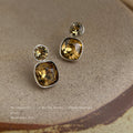 Silver Amber Glass Crystal Dual Drop Earrings Beaded view 4
