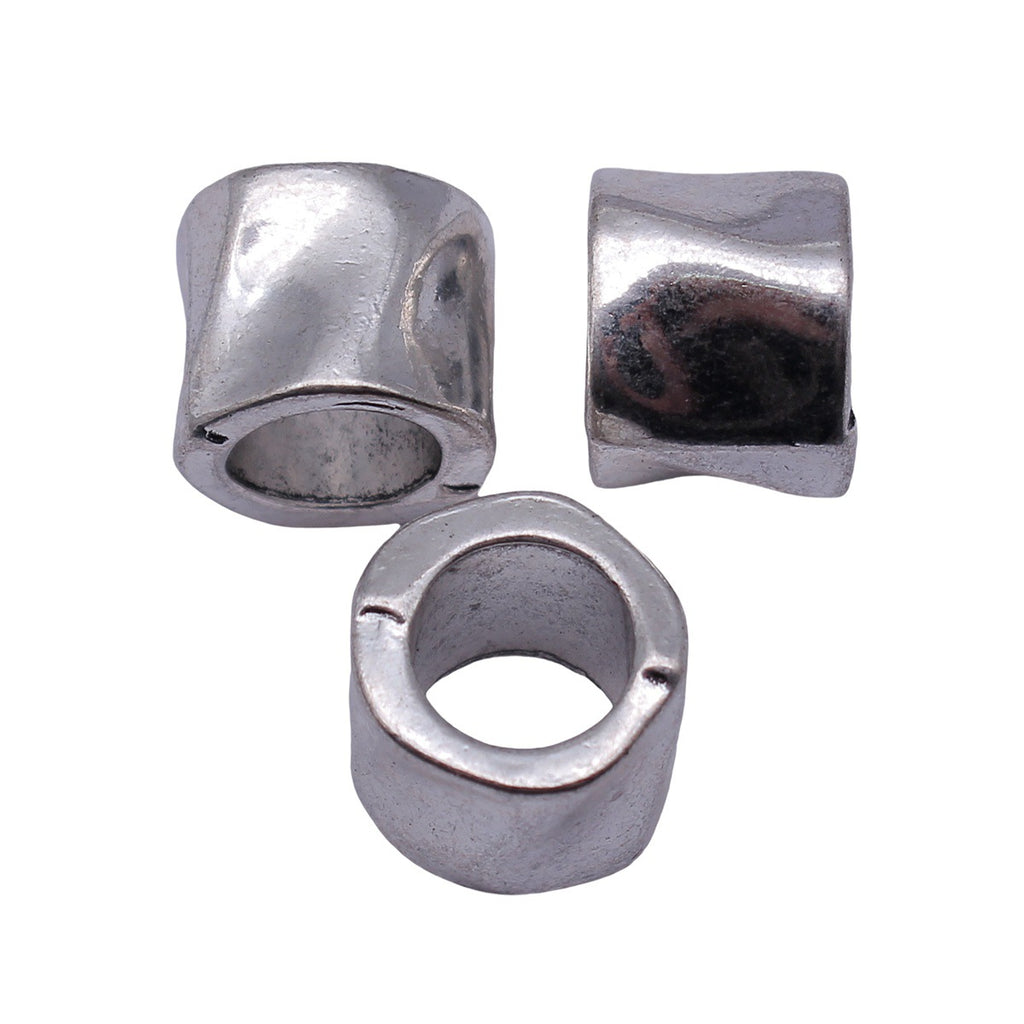 14x14x12mm 5.8g Antique Silver Tone Zinc Alloy Hammered Tube Large Hole Spacer Beads for Dreadlock Jewelry
