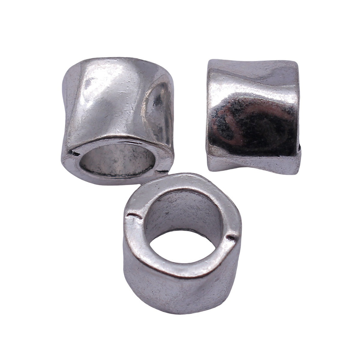 14x14x12mm 5.8g Antique Silver Tone Zinc Alloy Hammered Tube Large Hole Spacer Beads for Dreadlock Jewelry