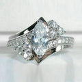 Marquise Clear Solitaire Round Side-Cluster Ring Silver Tone view 2