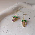 Gold Purple Zircon Grape Cluster Earrings Green Leaf Accents view 1