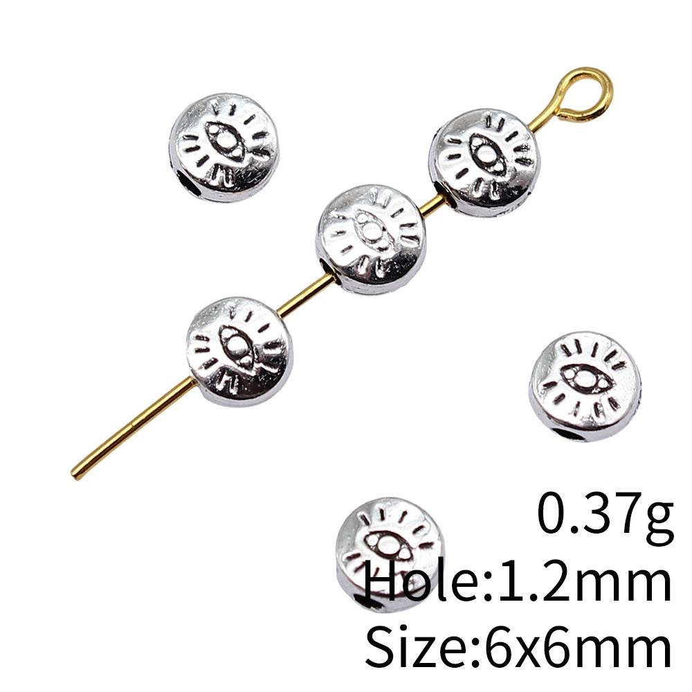 6x6mm 0.37g Antique Silver Zinc Alloy Double Sided Eye Spacer Beads for Bracelet Necklace Making