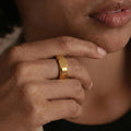 Wide Hexagon Faceted Band Ring Gold Steel Size Options view 2