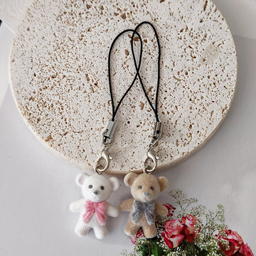 Flocked Teddy Bear Phone Strap Charms in Two Colors