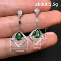 Silver Tone Green Teardrop Geometric Drop Earrings view 4
