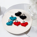 Teal Blue Puffy Heart and Black Hoop Drop Earrings view 2