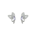 Silver-Tone Purple Marquise Butterfly CZ Stud Earrings view 5