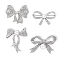 Silver Tone Ribbon Bow Pearl Look Four Designs Metal Brooch Pin view 1