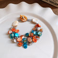 Blue Orange And Brown Irregular Shell Like Multirow Necklace And Bracelet view 6