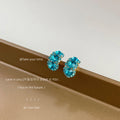 Gold Tone Aqua Blue Triple Stone Cluster Stud Earrings For Women view 3