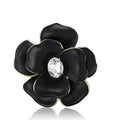 Enamel Camellia Flower Brooch Gold Edge Clear Center Crystal view 5