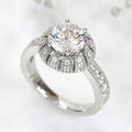 White Gold Flower Halo Round Clear Stone Ring Metal Alloy view 3