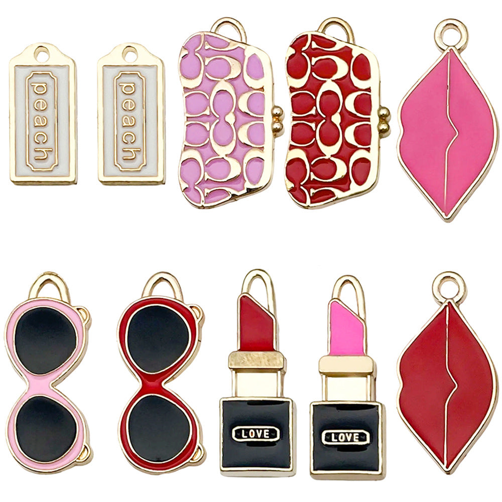 Enamel Zinc Alloy Lipstick Bag Theme Charm Pendant for DIY Earrings Bracelet Keychain