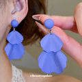 Matte Purple Layered Petal Cascade Drop Stud Earrings view 3
