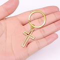 Gold Hollow Cross Keychain Open Frame Metal Split Ring view 4