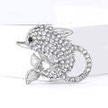 Rhinestone Dolphin Brooch Black Gold or Silver Tone view 3