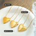 Puffy Heart Pendant Necklace Thin Snake Chain Gold Or Steel view 2