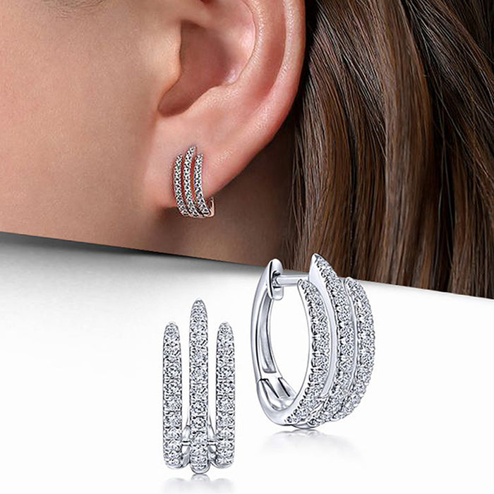 Triple-Rail Pave Small Hoop Earrings In Gold And Silver Tones