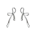Silver Tone Liquid Line Ribbon Bow Stud Earrings For Women view 5