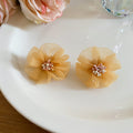 Soft Fabric Flower Stud Earrings In Five Pastel Color Options view 7