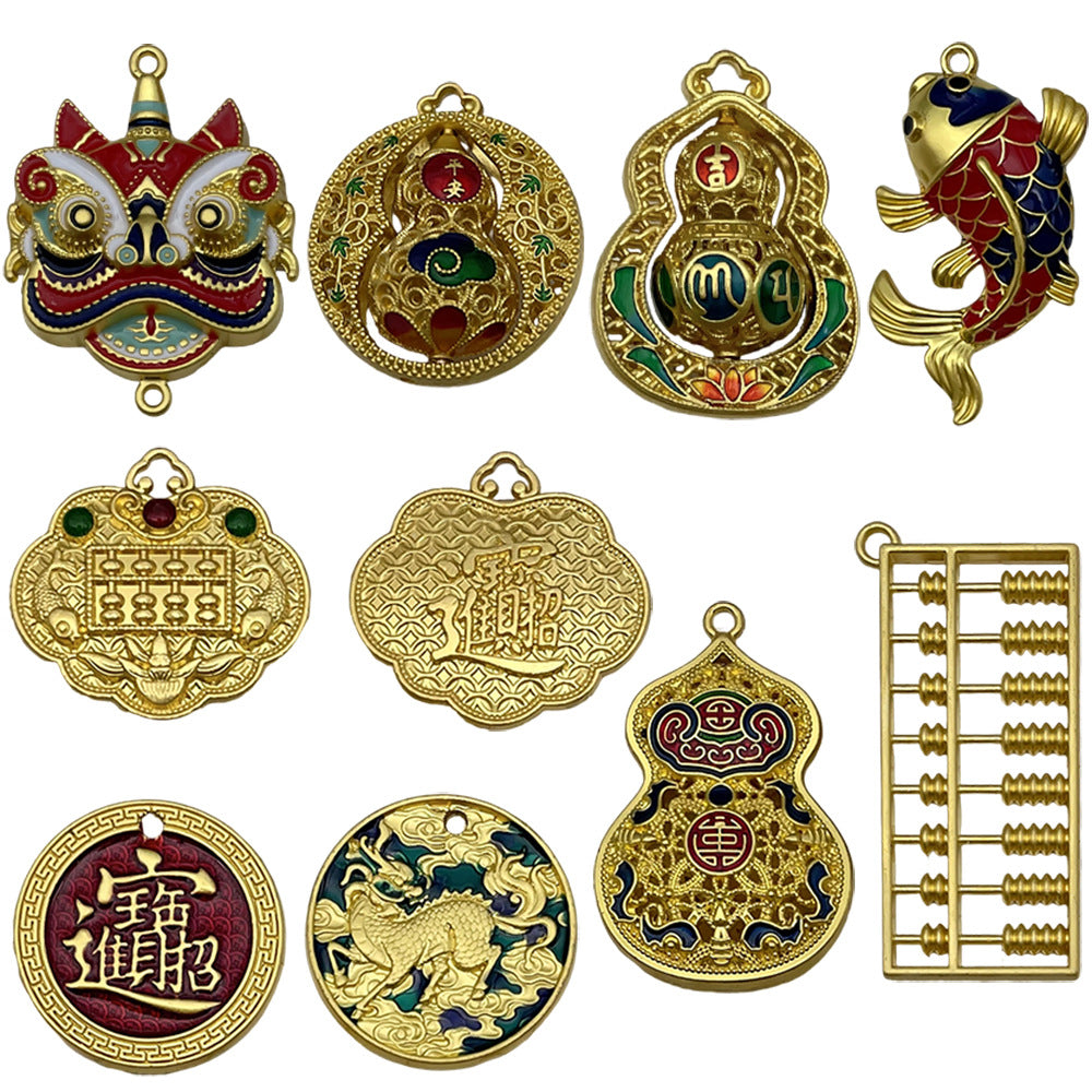 Old Gold Enamel Zinc Alloy Lion Dance Abacus Gourd Hollow Charm Pendant for DIY Bracelets