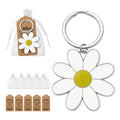White Yellow Daisy Enamel Flower Keychain Silver Ring view 1