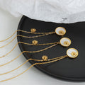 Gold Paperclip Chain Necklace Round Shell Flower Disc Pendant view 2